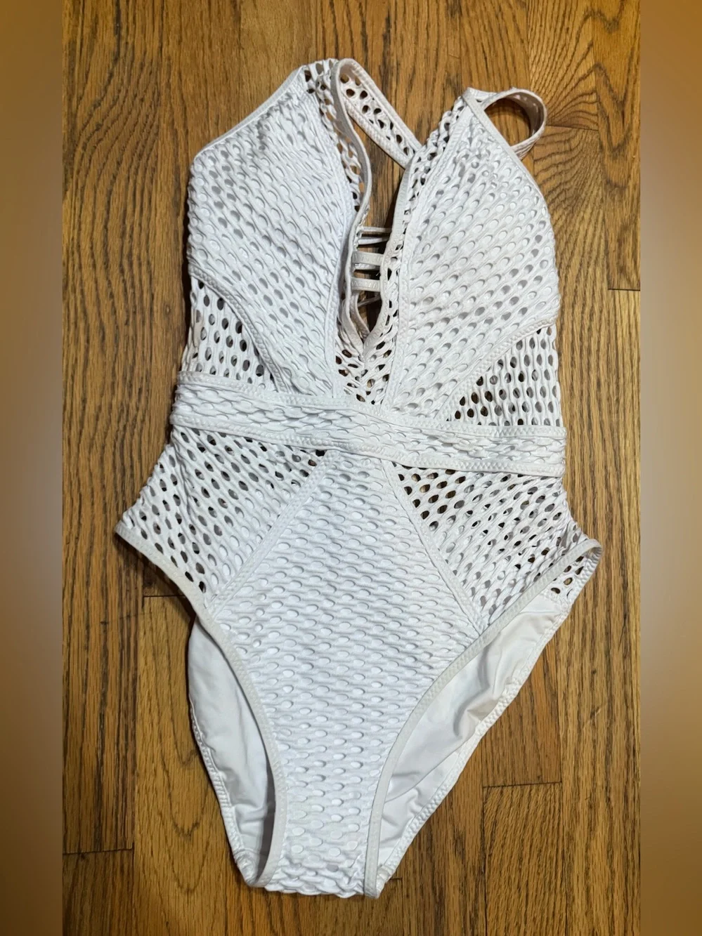 BECCA White Textured Mesh-Inset One-Piece Swimsuit